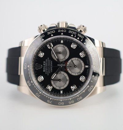 Rolex Daytona 40mm White Gold Black Diamond Dial Oysterflex Band 126519ln
