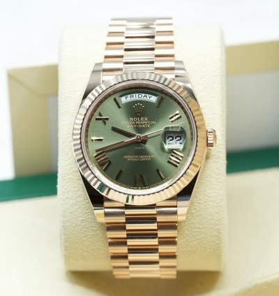 Rolex Day-date 40 2024 Rose Gold Day-date 40 Olive Green Dial Unworn Box And Papers 228235