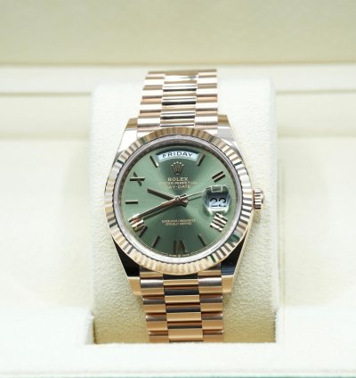 Rolex Day-date 40 2024 Rose Gold Day-date 40 Olive Green Dial Unworn Box And Papers 228235