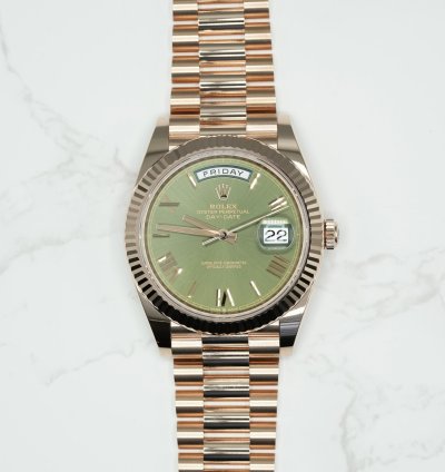 Rolex Day-date 40 2024 Rose Gold Day-date 40 Olive Green Dial Unworn Box And Papers 228235