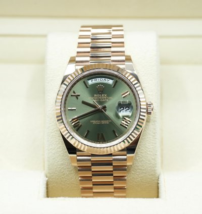 Rolex Day-date 40 2024 Rose Gold Day-date 40 Olive Green Dial Unworn Box And Papers 228235