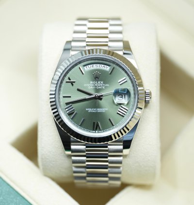 Rolex Day-date 40 2024 White Gold Day-date 40 Green Olive Dial Unworn Box And Papers 228239