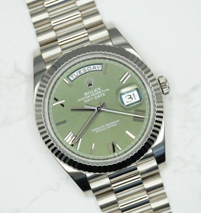 Rolex Day-date 40 2024 White Gold Day-date 40 Green Olive Dial Unworn Box And Papers 228239