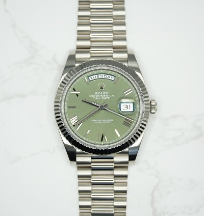 Rolex Day-date 40 2024 White Gold Day-date 40 Green Olive Dial Unworn Box And Papers 228239