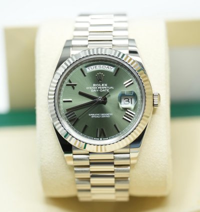 Rolex Day-date 40 2024 White Gold Day-date 40 Green Olive Dial Unworn Box And Papers 228239