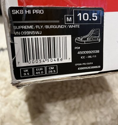 Supreme Vans Flies 2011 Burgundy White New Ds