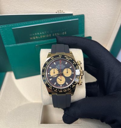 Rolex Daytona 40mm Yellow Gold Black Paul Newman Index Dial Oysterflex 116518ln