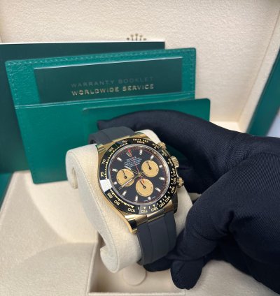 Rolex Daytona 40mm Yellow Gold Black Paul Newman Index Dial Oysterflex 116518ln