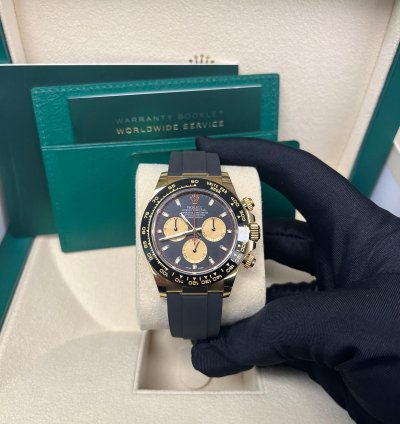 Rolex Daytona 40mm Yellow Gold Black Paul Newman Index Dial Oysterflex 116518ln