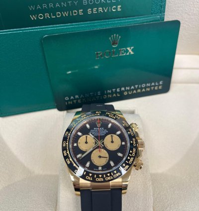 Rolex Daytona 40mm Yellow Gold Black Paul Newman Index Dial Oysterflex 116518ln