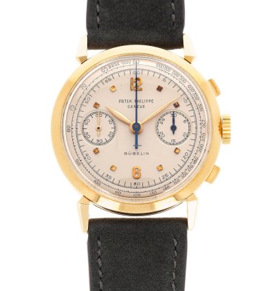 Patek Philippe Chronograph Yellow Gold Chronograph Ref 1579 Retailed By Gubelin In Extraordinary Condition
