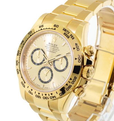 Rolex Daytona 40mm Yellow Gold Champagne Index Dial Gold Bezel 126508