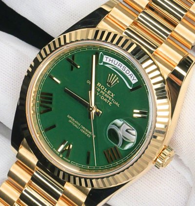 Rolex Day-date 40 2025 New Unworn Day Date Money Green Fluted Bezel Yellow Gold Presidential 228238