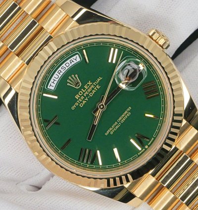 Rolex Day-date 40 2025 New Unworn Day Date Money Green Fluted Bezel Yellow Gold Presidential 228238