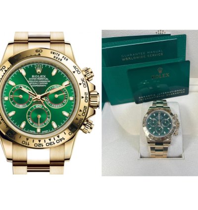 Rolex Daytona 40mm Yellow Gold Cosmograph Green Index Dial 116508