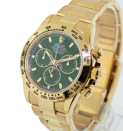 Rolex Daytona 40mm Yellow Gold John Mayer Green Index Dial Gold Bezel 116508