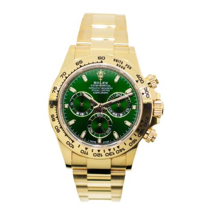 Rolex Daytona 40mm Yellow Gold John Mayer Green Index Dial Gold Bezel 116508