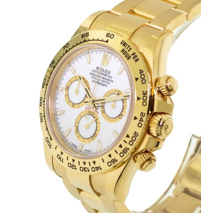 Rolex Daytona 40mm Yellow Gold White Index Dial Gold Bezel 126508