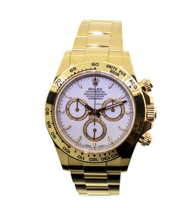 Rolex Daytona 40mm Yellow Gold White Index Dial Gold Bezel 126508