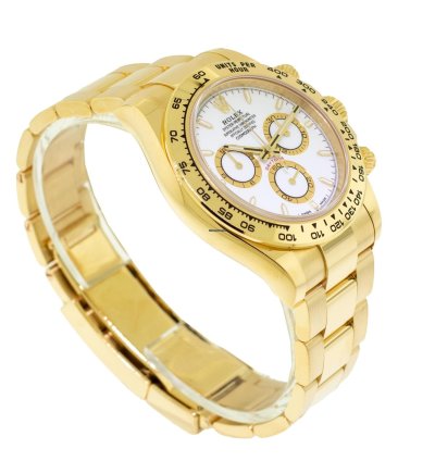 Rolex Daytona 40mm Yellow Gold White Index Dial Gold Bezel 126508