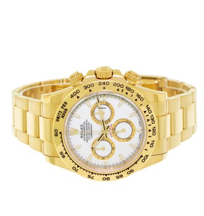 Rolex Daytona 40mm Yellow Gold White Index Dial Gold Bezel 126508