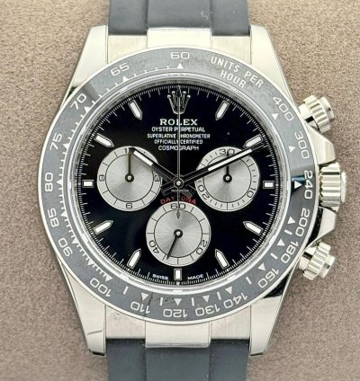 Rolex Daytona Baby La Mans White Gold Cosmograph Black Bezel Black Index Dial