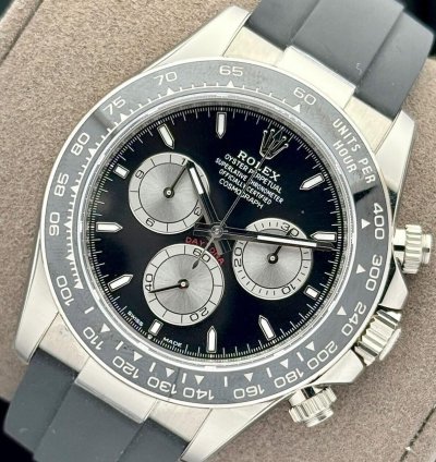 Rolex Daytona Baby La Mans White Gold Cosmograph Black Bezel Black Index Dial