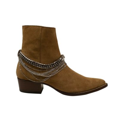 Tan Suede Chain Link Boots Size 46