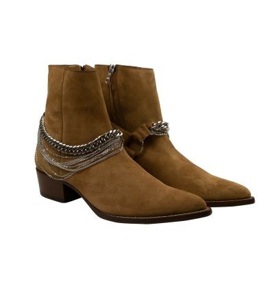 Tan Suede Chain Link Boots Size 46