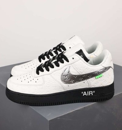 Lv X Nike Air Force Low White Black Silver