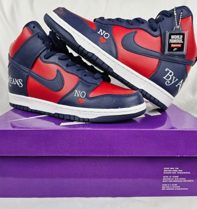 Supreme Nike Sb Dunk High By Any Means Navy Red Men