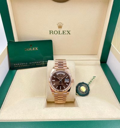 Rolex Day-date 40 228235 40mm Rose Gold Chocolate Baguette Dial Unworn 2024