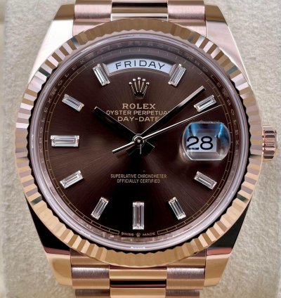 Rolex Day-date 40 228235 40mm Rose Gold Chocolate Baguette Dial Unworn 2024