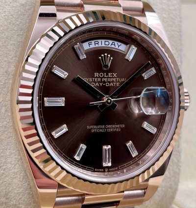 Rolex Day-date 40 228235 40mm Rose Gold Chocolate Baguette Dial Unworn 2024