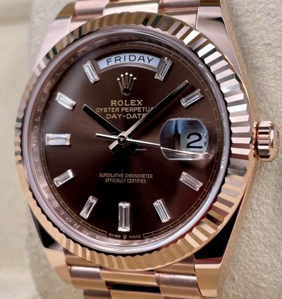 Rolex Day-date 40 228235 40mm Rose Gold Chocolate Baguette Dial Unworn 2024