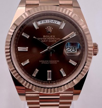 Rolex Day-date 40 228235 40mm Rose Gold Chocolate Baguette Dial Unworn 2024