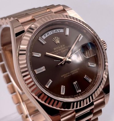 Rolex Day-date 40 228235 40mm Rose Gold Chocolate Baguette Dial Unworn 2024