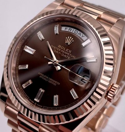 Rolex Day-date 40 228235 40mm Rose Gold Chocolate Baguette Dial Unworn 2024