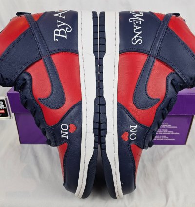 Supreme Nike Sb Dunk High By Any Means Navy Red Men