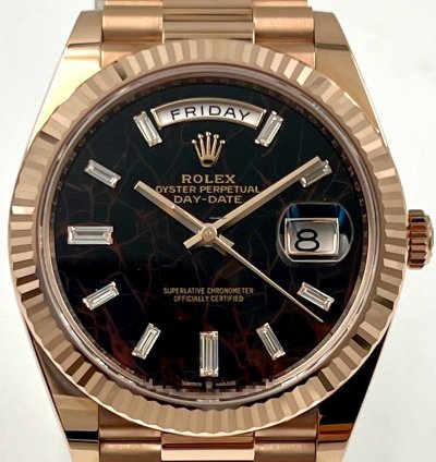 Rolex Day-date 40 228235 40mm Rose Gold Eisenkiesel Baguette Dial Unworn 2023