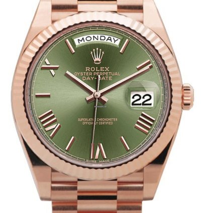 Rolex Day-date 40 228235 Day-date 40mm Rose Gold Olive Green Roman Dial Presidential
