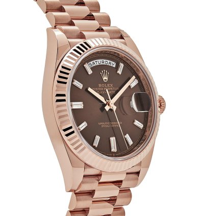 Rolex Day-date 40 228235 Rose Gold Chocolate Baguette Diamond Dial 2024