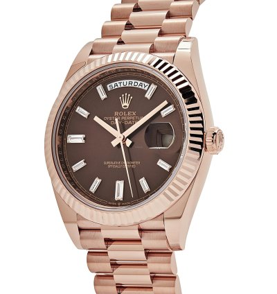Rolex Day-date 40 228235 Rose Gold Chocolate Baguette Diamond Dial 2024