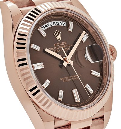 Rolex Day-date 40 228235 Rose Gold Chocolate Baguette Diamond Dial 2024