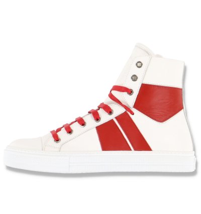 White And Red Sunset Hi-top Leather Trainers