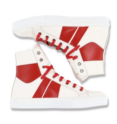 White And Red Sunset Hi-top Leather Trainers