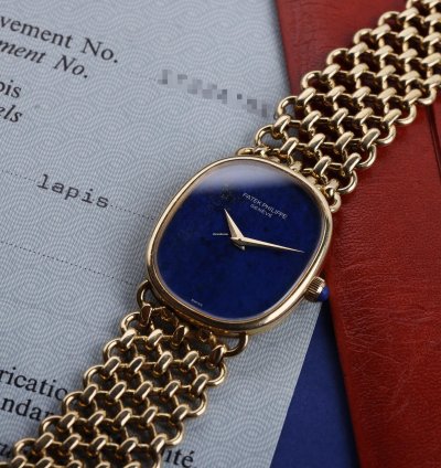 Patek Philippe Golden Ellipse Ultra Rare Golden Ellipse Ref 3848 901 Lapis Lazuli Dial 27mm 18k Yellow Gold Box And Papers 1980