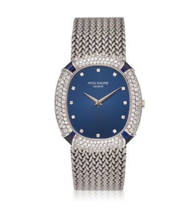 Patek Philippe Golden Ellipse White Gold Diamond And Sapphire Ellipse Bracelet Watch