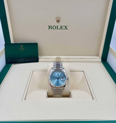 Rolex Day-date 40 228236 40mm Platinum Bracelet Ice Blue Index Dial Unworn 2023