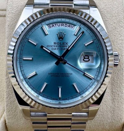 Rolex Day-date 40 228236 40mm Platinum Bracelet Ice Blue Index Dial Unworn 2023